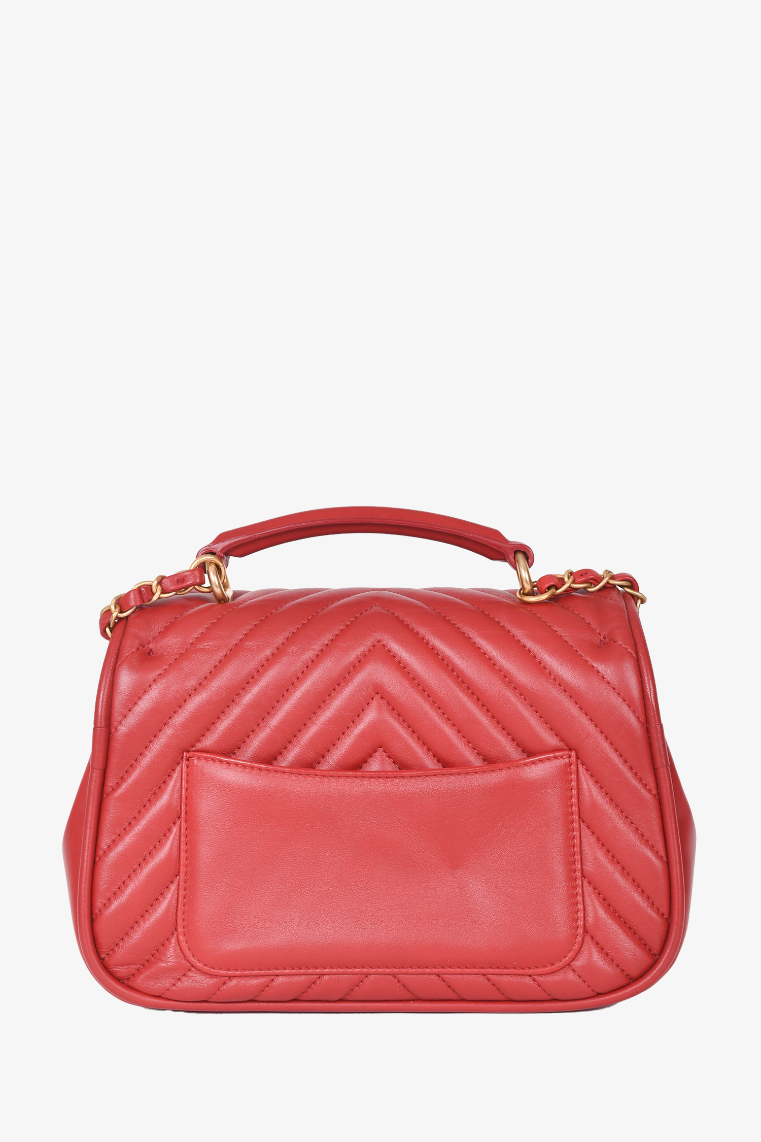 Pre-loved Chanel™ 2018 Red Reversed Round Flap Bag with Gold Hardware