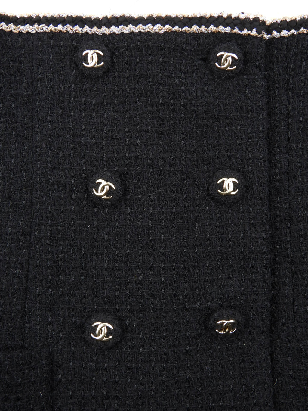 Chanel 20A Black, Cream and Gold Wool Tweed Double Breasted Jacket and Skirt Suit Set - FR38