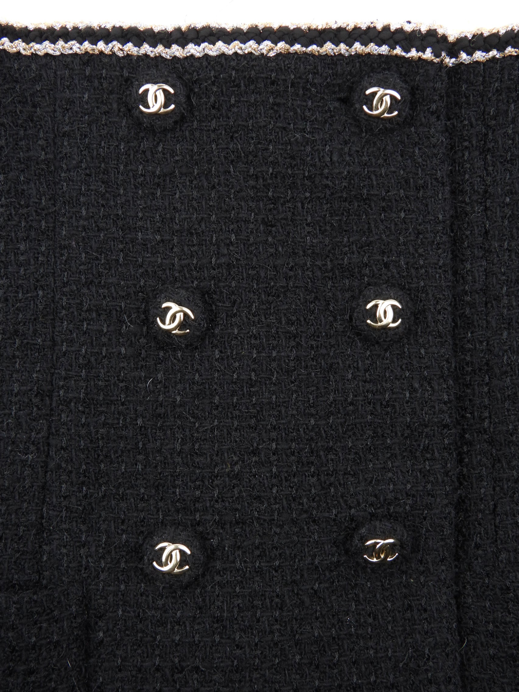 Chanel 20A Black, Cream and Gold Wool Tweed Double Breasted Jacket and Skirt Suit Set - FR38