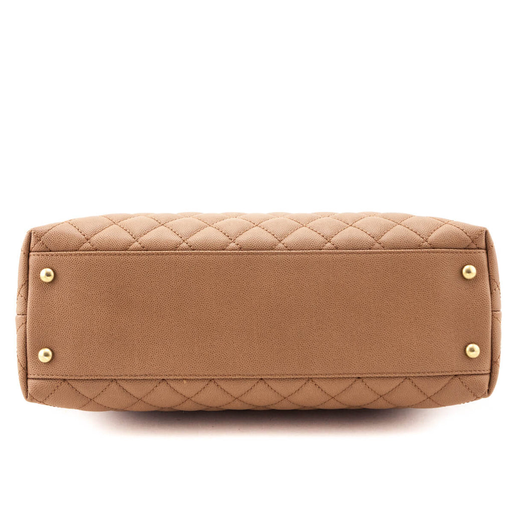 Chanel Beige Caviar & Lizard Quilted Large Coco Handle Flap Bag