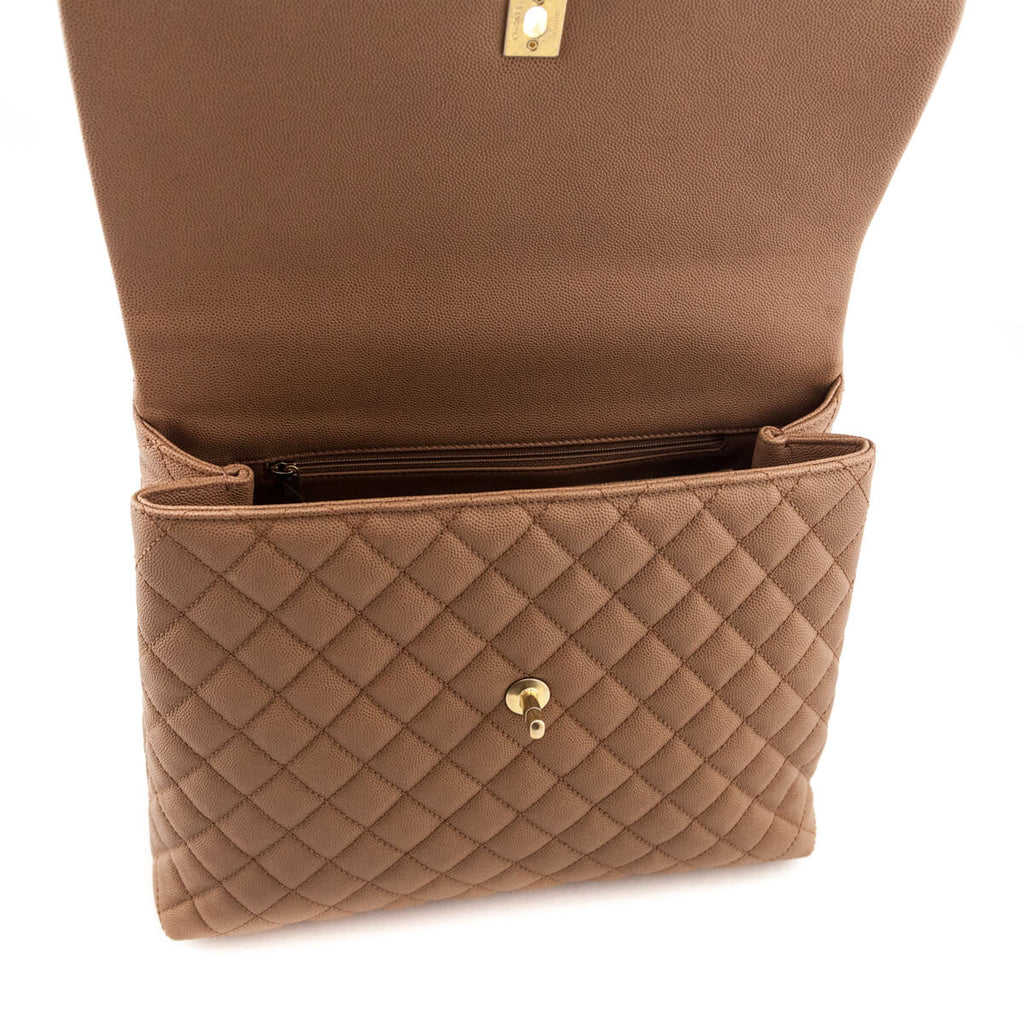 Chanel Beige Caviar & Lizard Quilted Large Coco Handle Flap Bag