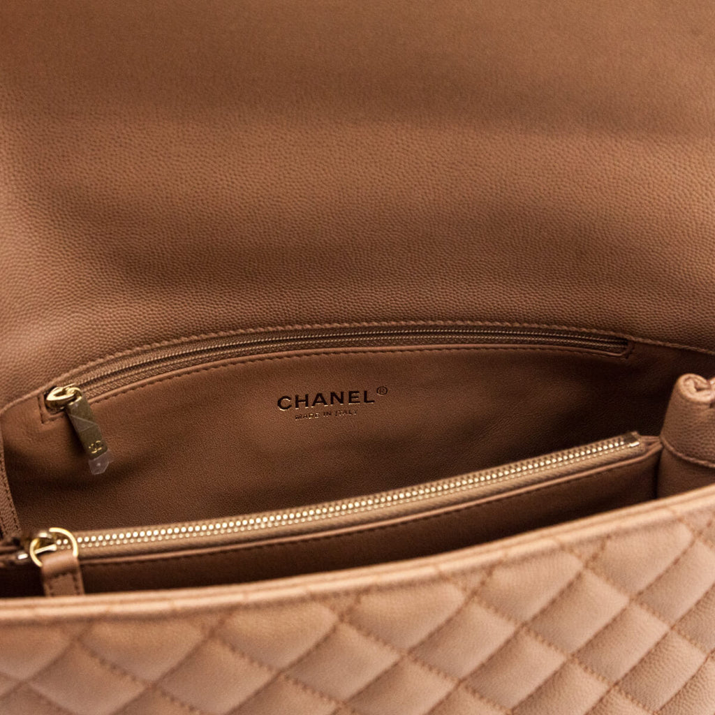 Chanel Beige Caviar & Lizard Quilted Large Coco Handle Flap Bag