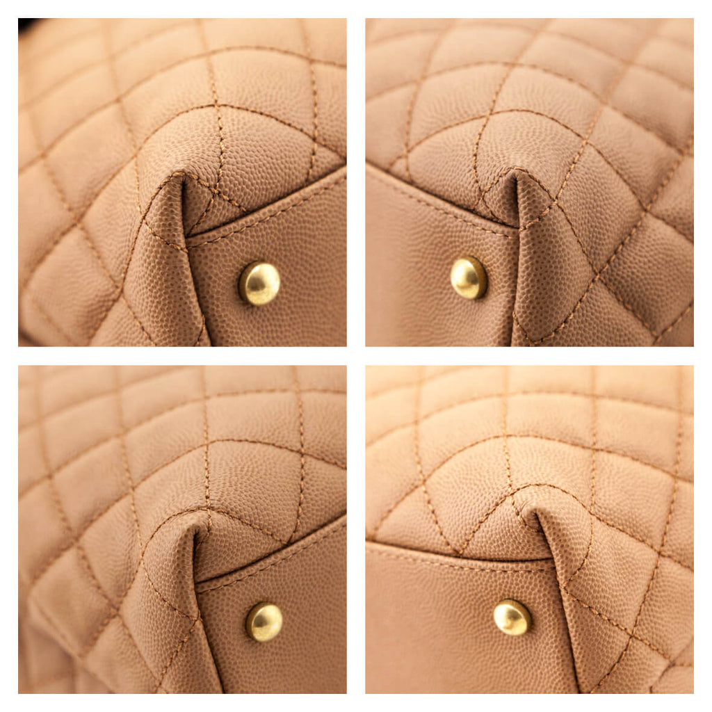 Chanel Beige Caviar & Lizard Quilted Large Coco Handle Flap Bag