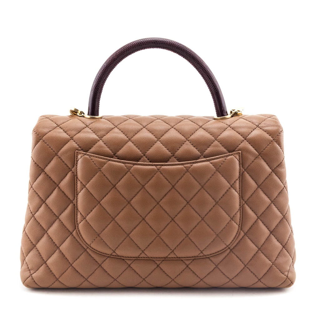 Chanel Beige Caviar & Lizard Quilted Medium Coco Handle Flap Bag