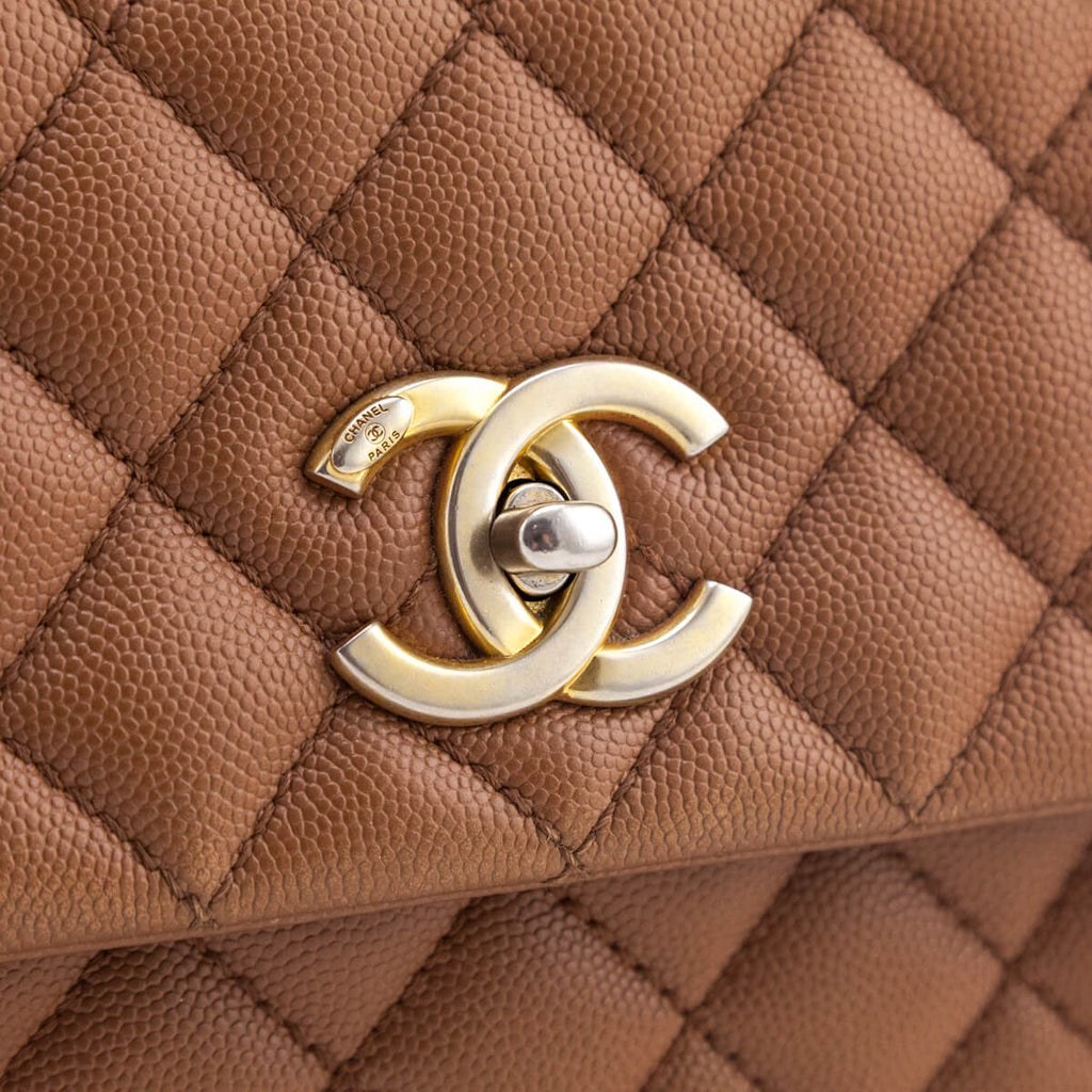 Chanel Beige Caviar & Lizard Quilted Medium Coco Handle Flap Bag