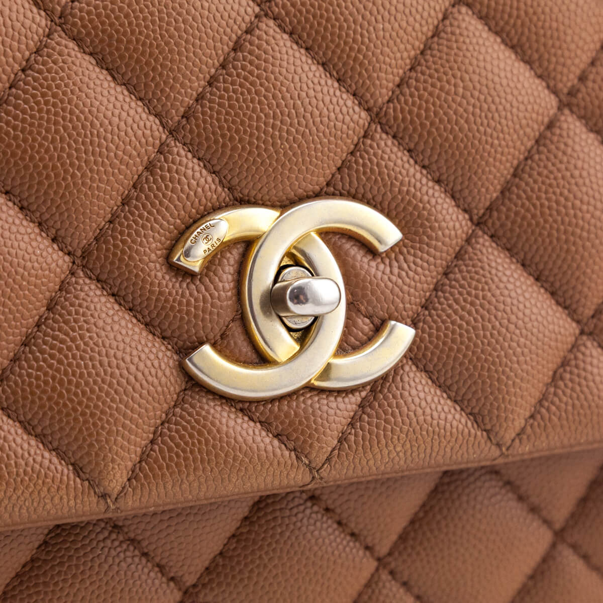 Chanel Beige Caviar & Lizard Quilted Medium Coco Handle Flap Bag