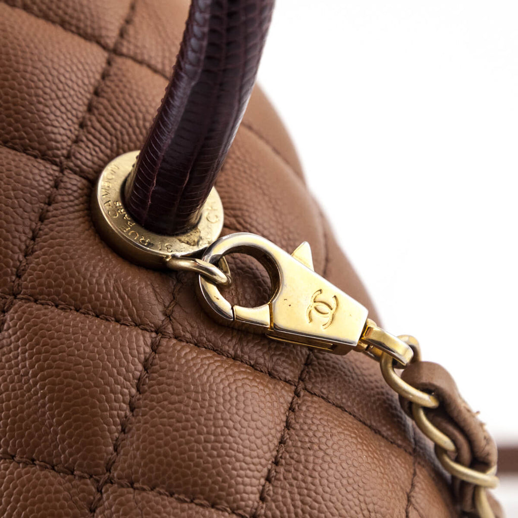 Chanel Beige Caviar & Lizard Quilted Medium Coco Handle Flap Bag