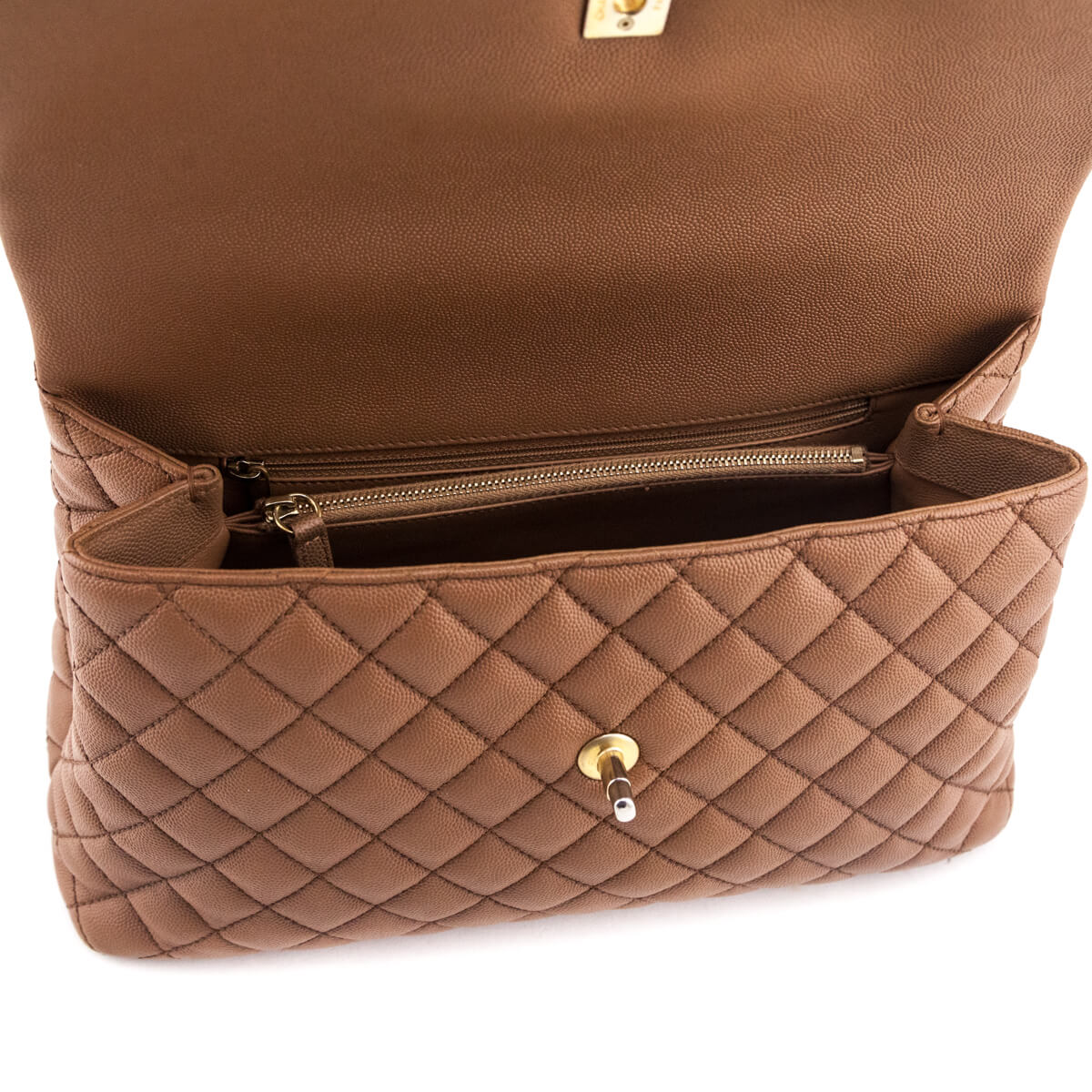 Chanel Beige Caviar & Lizard Quilted Medium Coco Handle Flap Bag