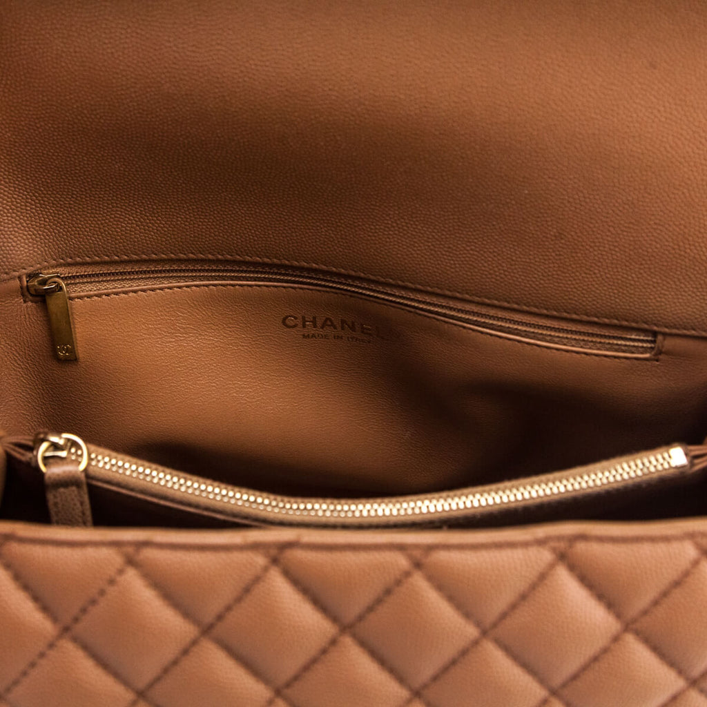 Chanel Beige Caviar & Lizard Quilted Medium Coco Handle Flap Bag