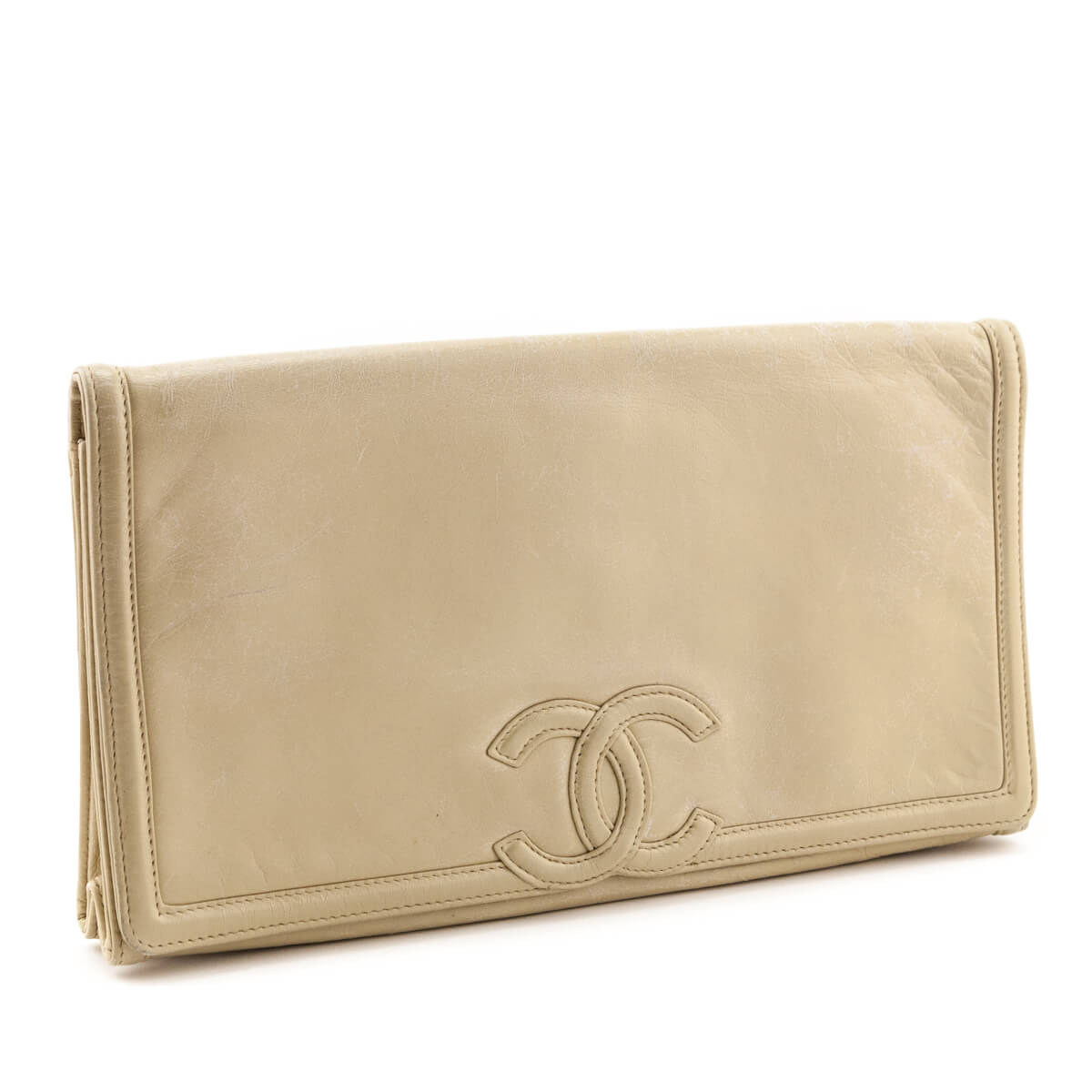 Chanel Beige Lambskin Vintage CC Clutch