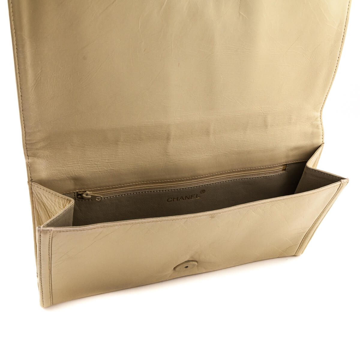 Chanel Beige Lambskin Vintage CC Clutch