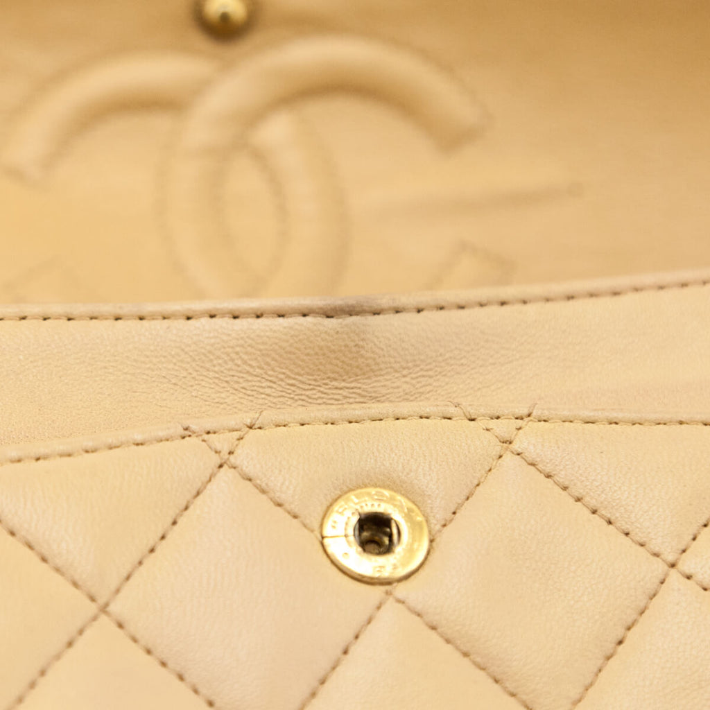 Chanel Beige Lambskin Quilted Medium Double Flap Bag