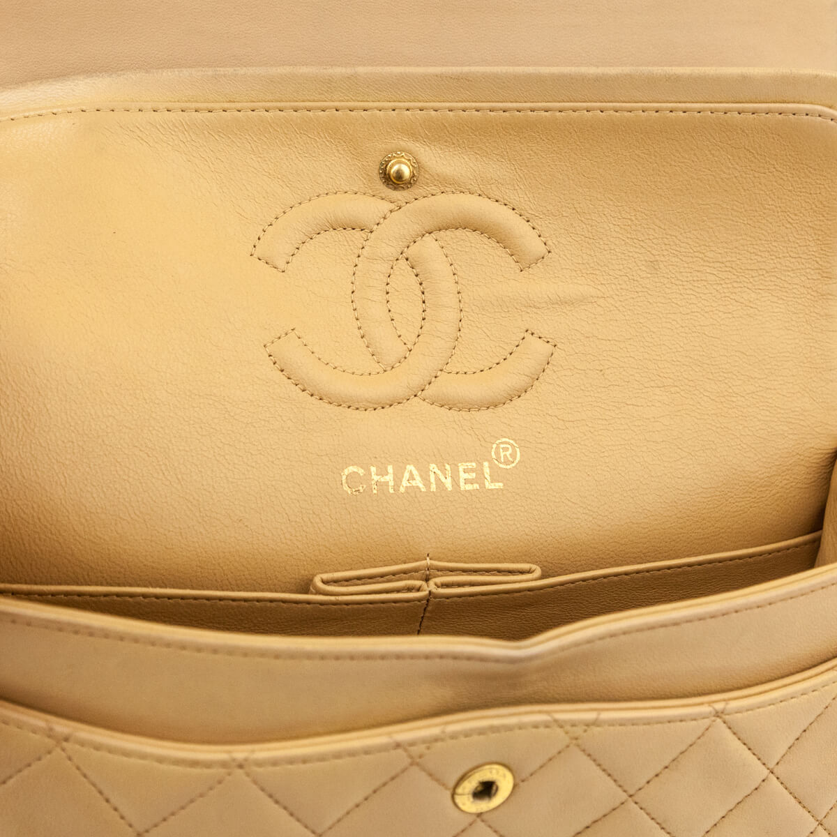 Chanel Beige Lambskin Quilted Medium Double Flap Bag