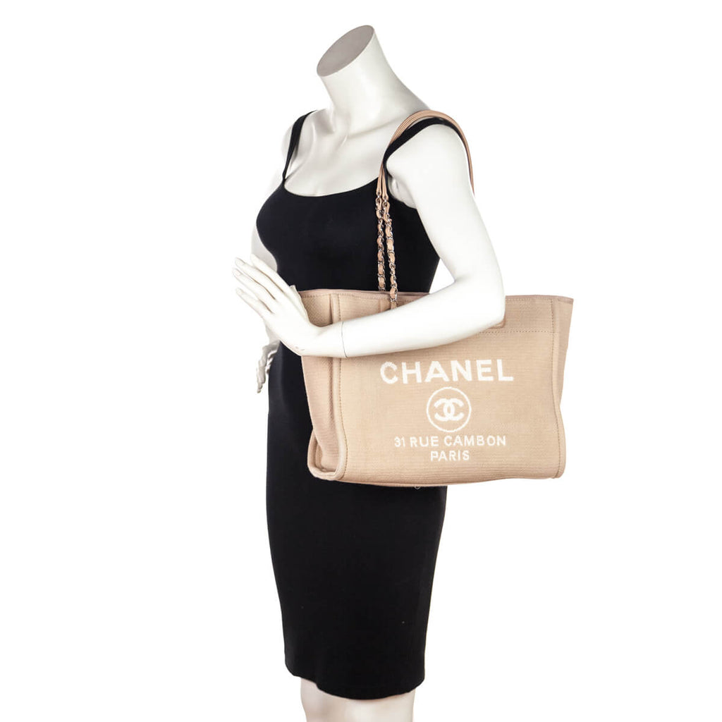 Chanel Beige Mixed Fibers Small Deauville Tote
