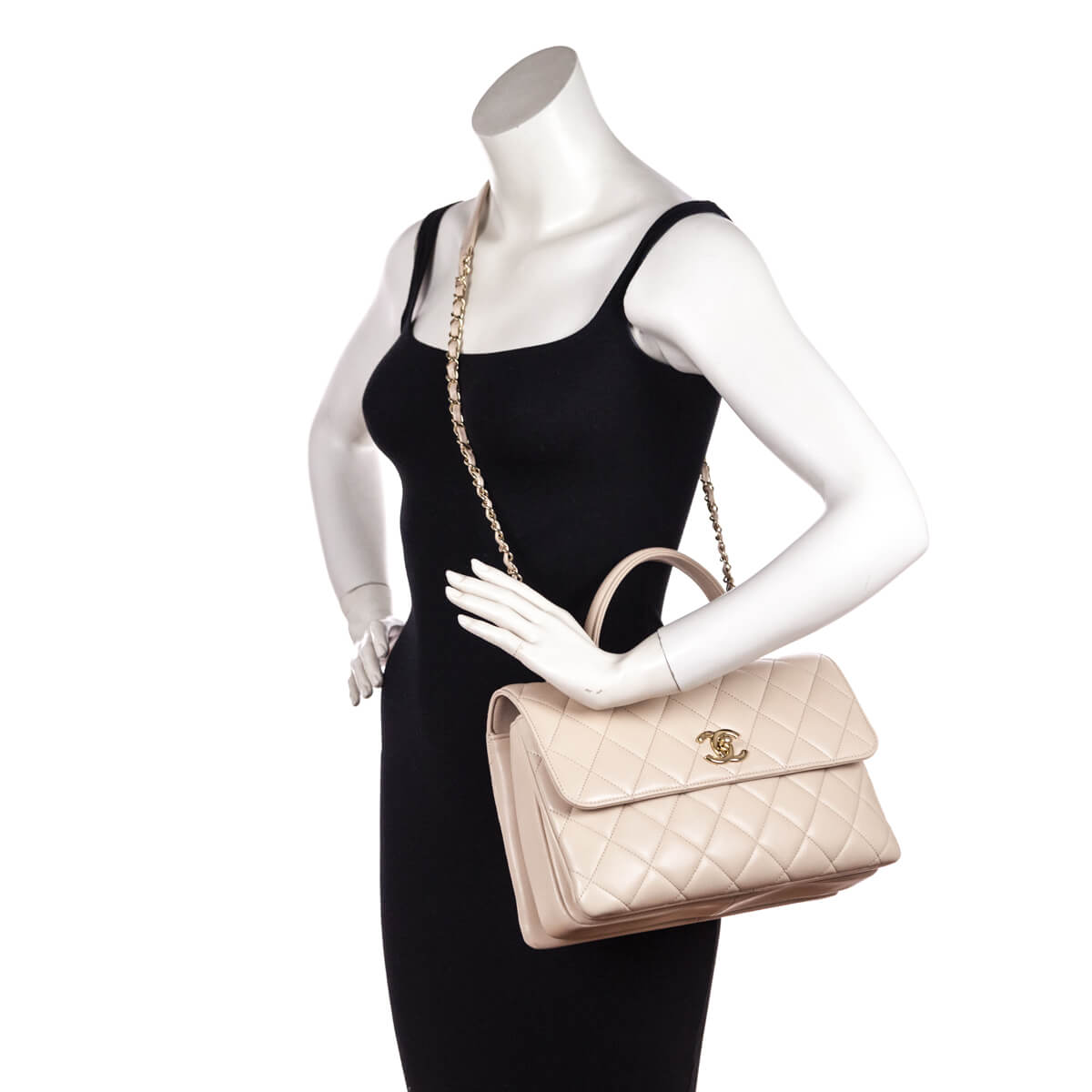Chanel Beige Quilted Lambskin Medium Trendy CC Flap Dual Handle Bag