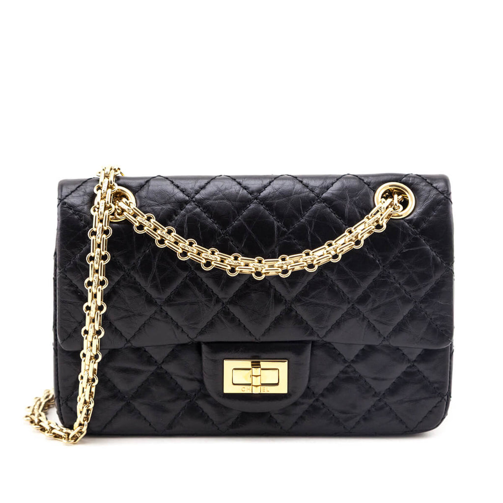 Chanel Black Aged Calfskin Quilted 2.55 Reissue Mini Flap Bag