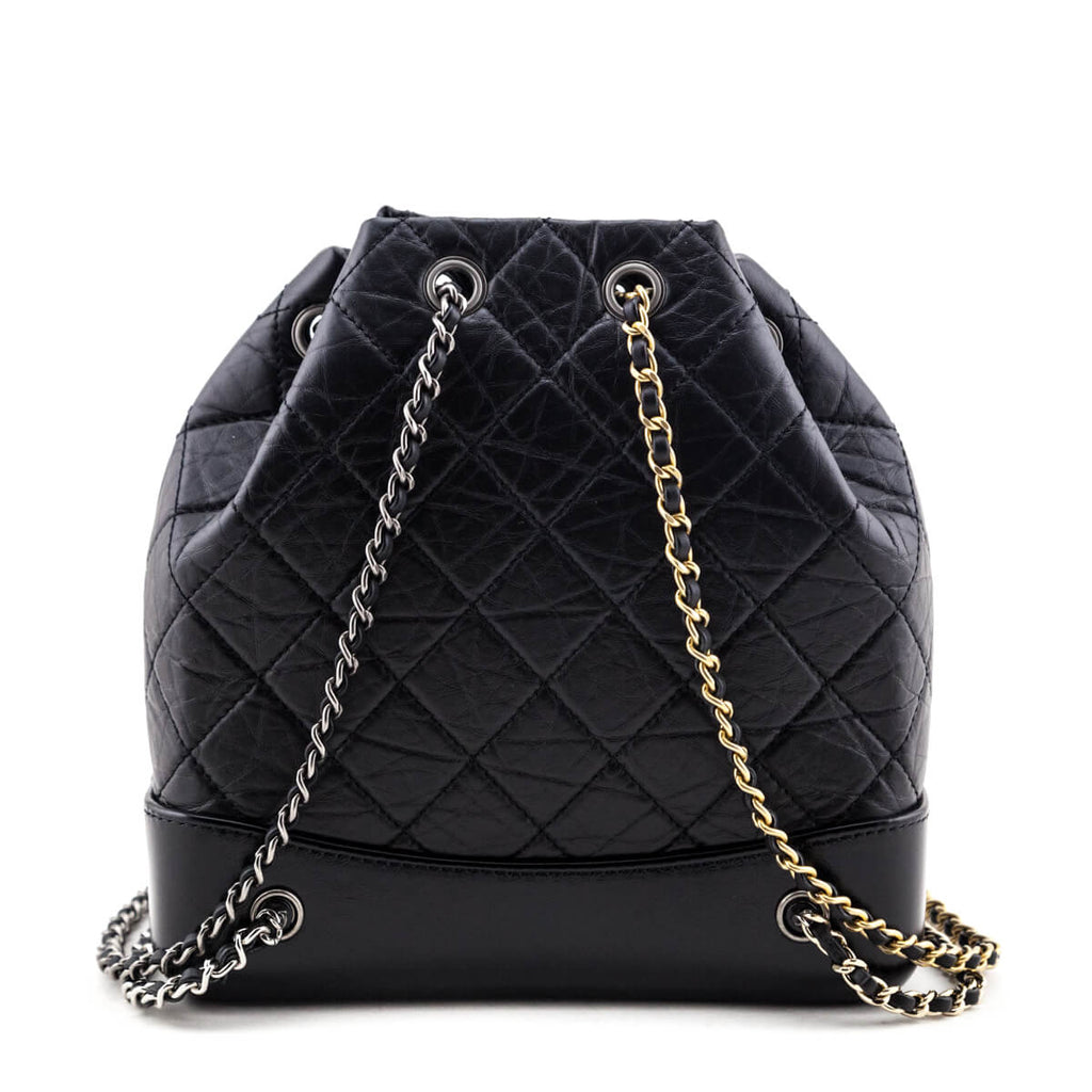 Chanel Black Aged Calfskin Quilted Small Gabrielle Backpack