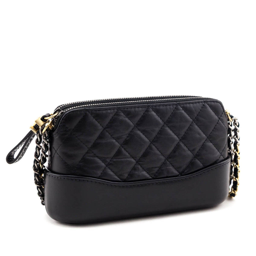 Chanel Black Aged Calfskin Quilted Small Gabrielle Clutch With Chain