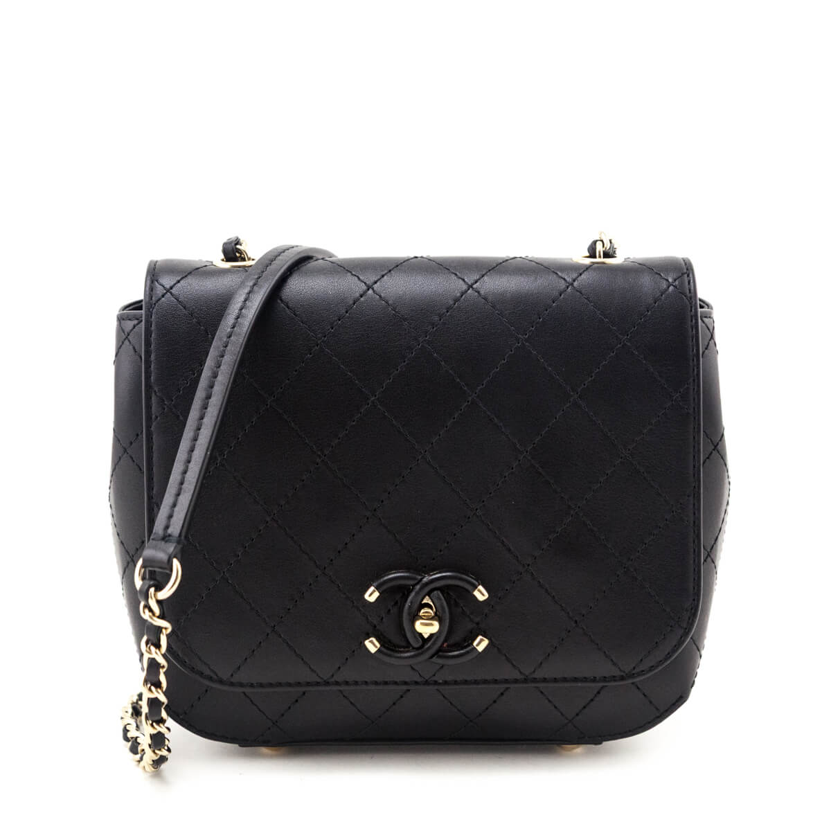 Chanel Black Calfskin Stitched Small Covered CC Flap Bag