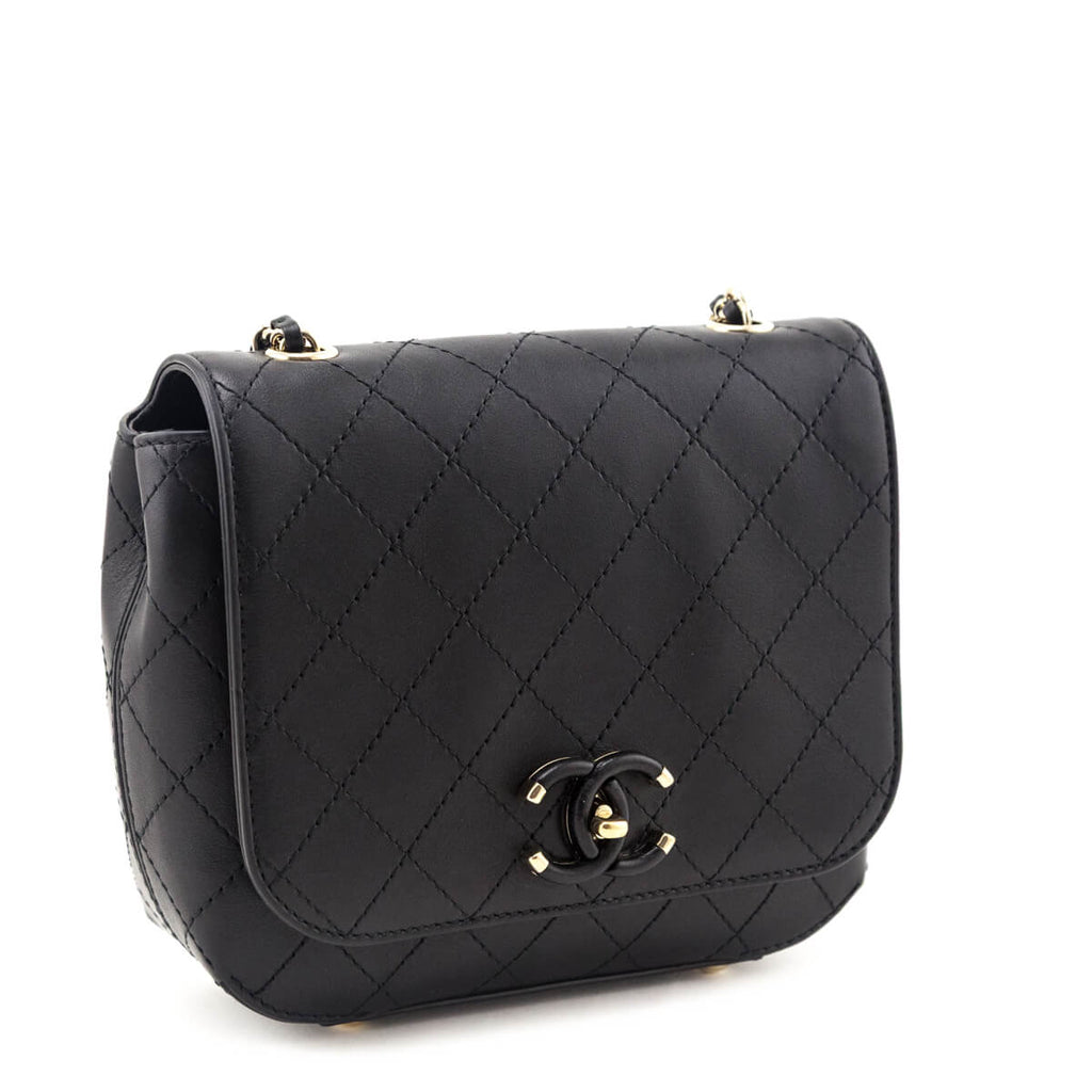 Chanel Black Calfskin Stitched Small Covered CC Flap Bag