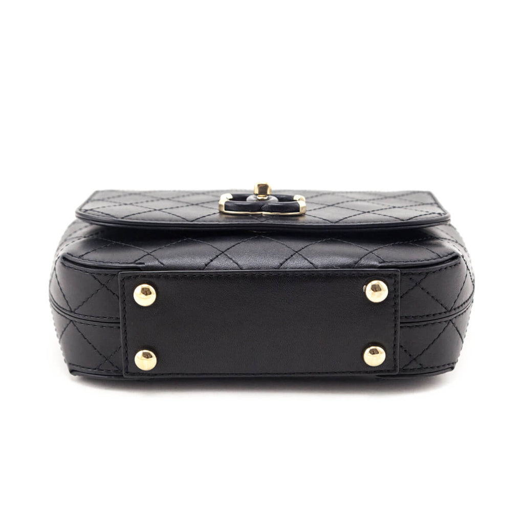 Chanel Black Calfskin Stitched Small Covered CC Flap Bag