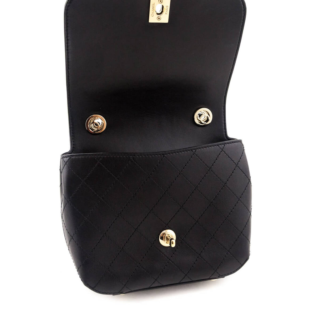 Chanel Black Calfskin Stitched Small Covered CC Flap Bag