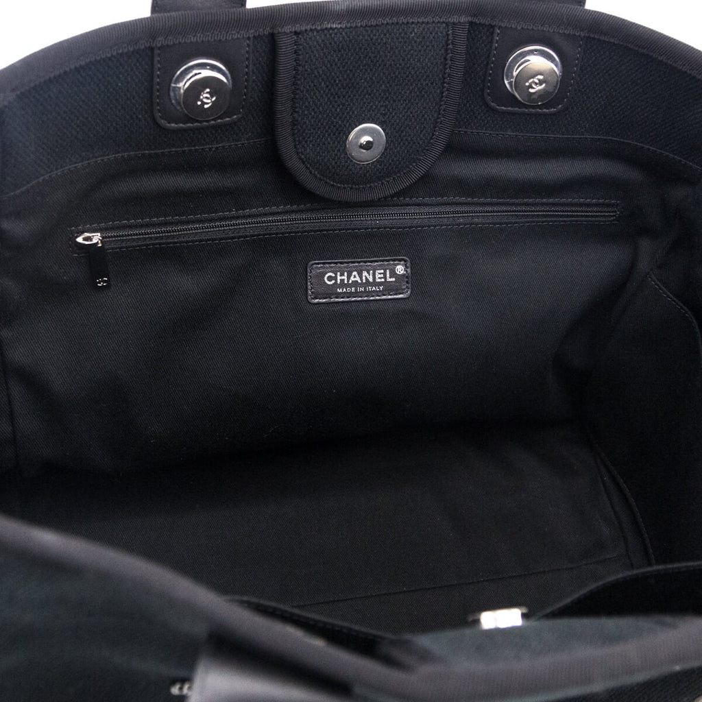 Chanel Black Canvas Mixed Fibers Pearl Large Deauville Tote