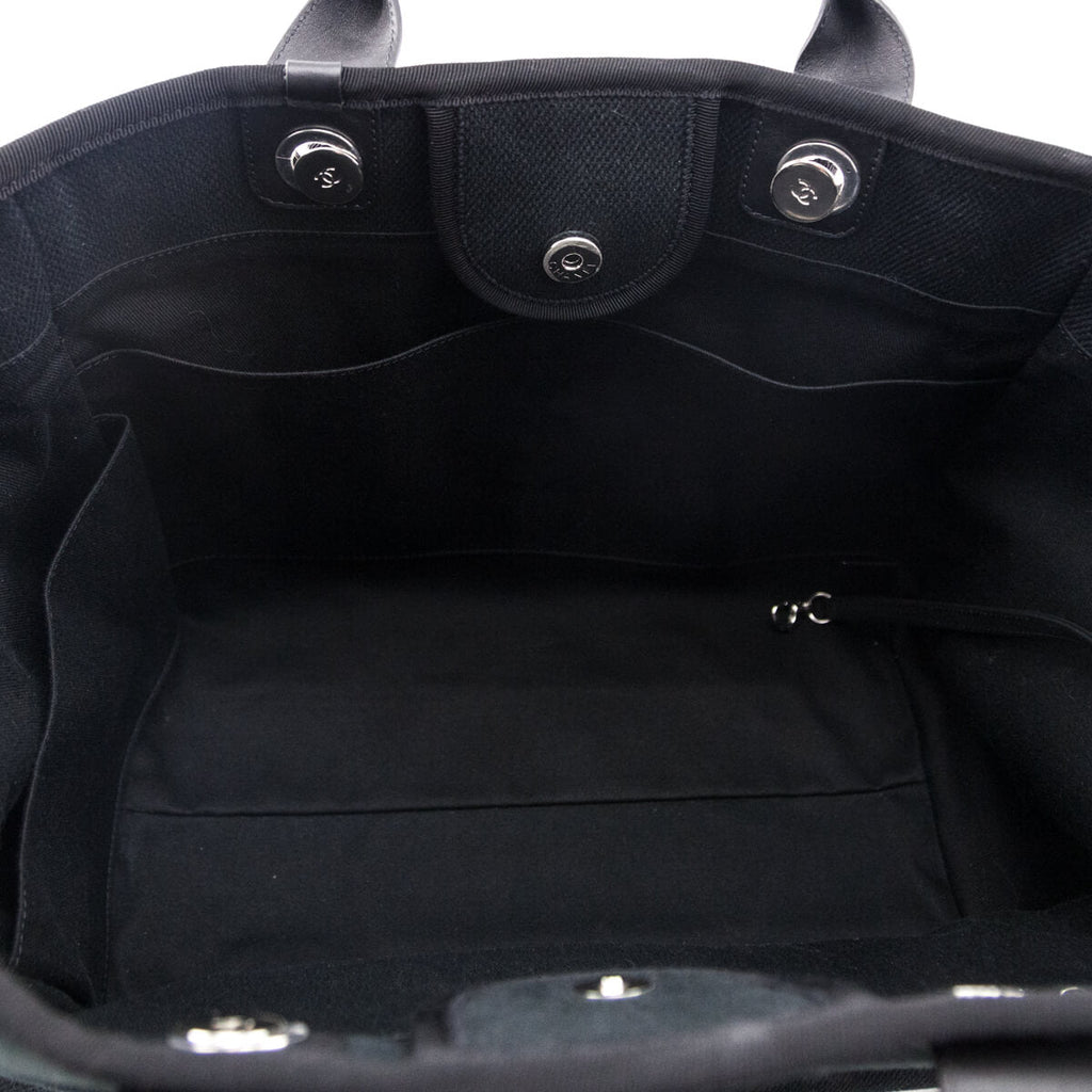 Chanel Black Canvas Mixed Fibers Pearl Large Deauville Tote