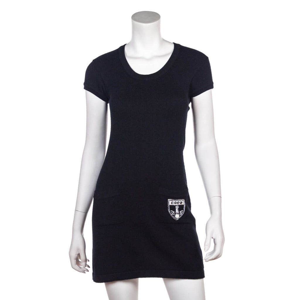 Chanel Black Cashmere Knit Coco Mini Dress Size XS | FR 36