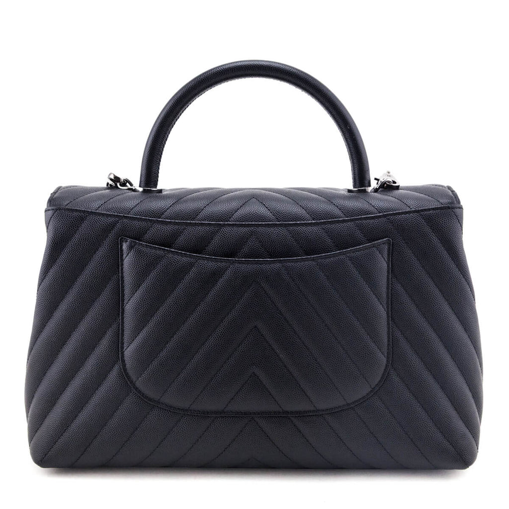Chanel Black Caviar Chevron Medium Coco Handle Flap Bag