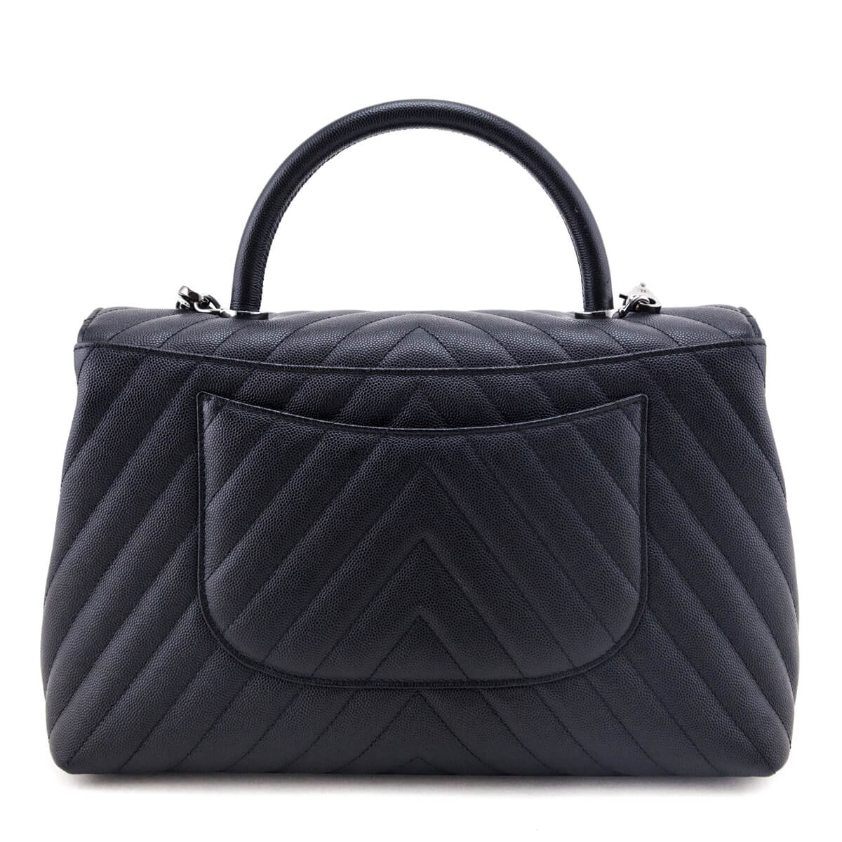 Chanel Black Caviar Chevron Medium Coco Handle Flap Bag