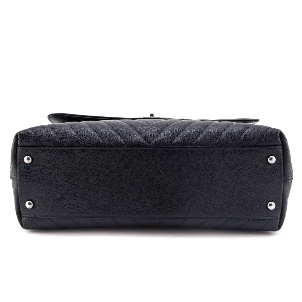 Chanel Black Caviar Chevron Medium Coco Handle Flap Bag