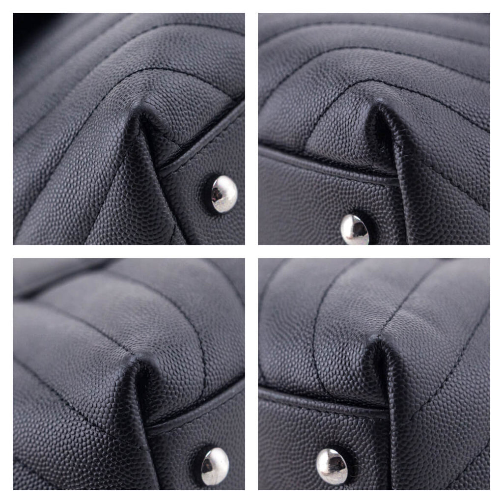 Chanel Black Caviar Chevron Medium Coco Handle Flap Bag