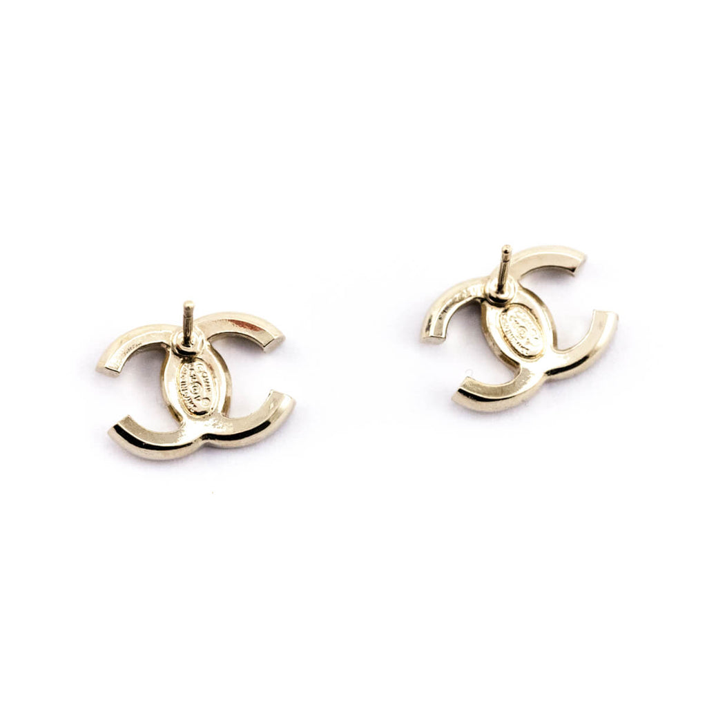 Chanel Black Enamel & Crystal CC Stud Earrings