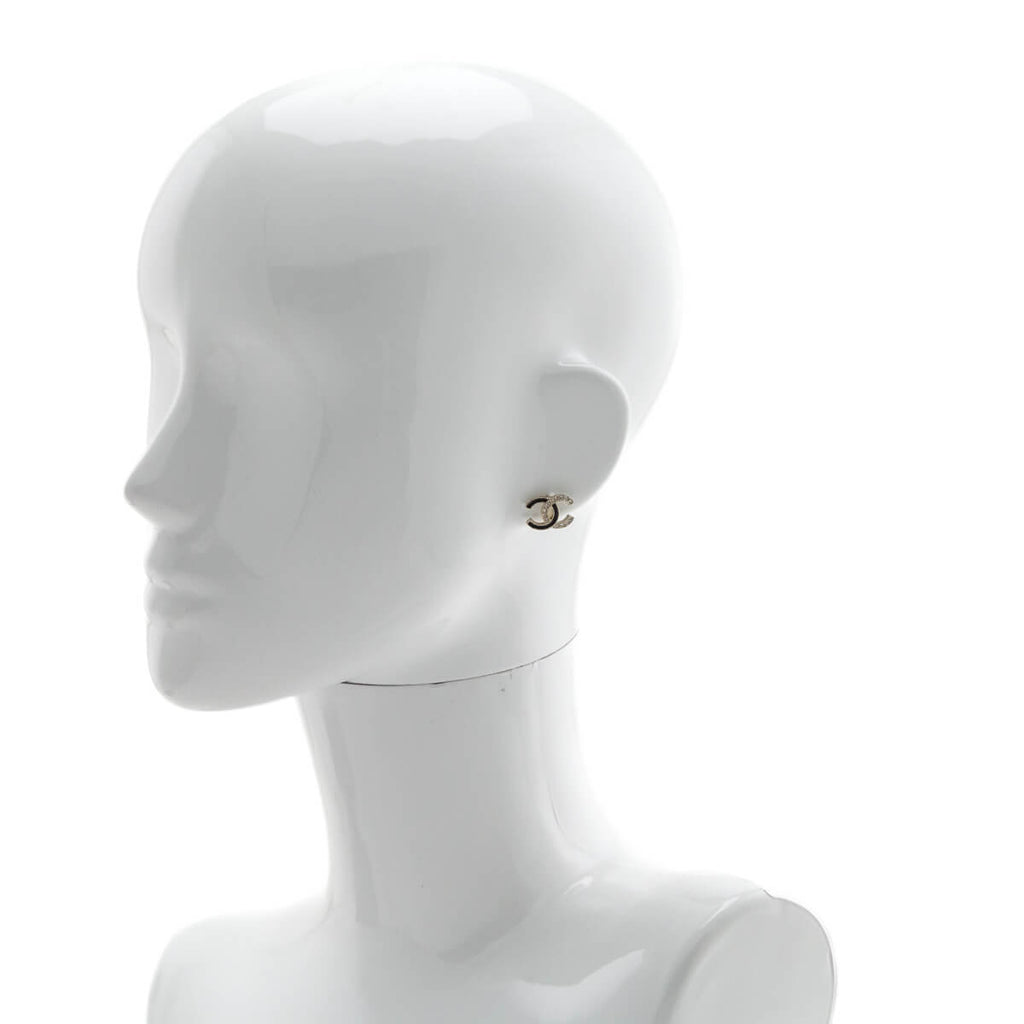 Chanel Black Enamel & Crystal CC Stud Earrings