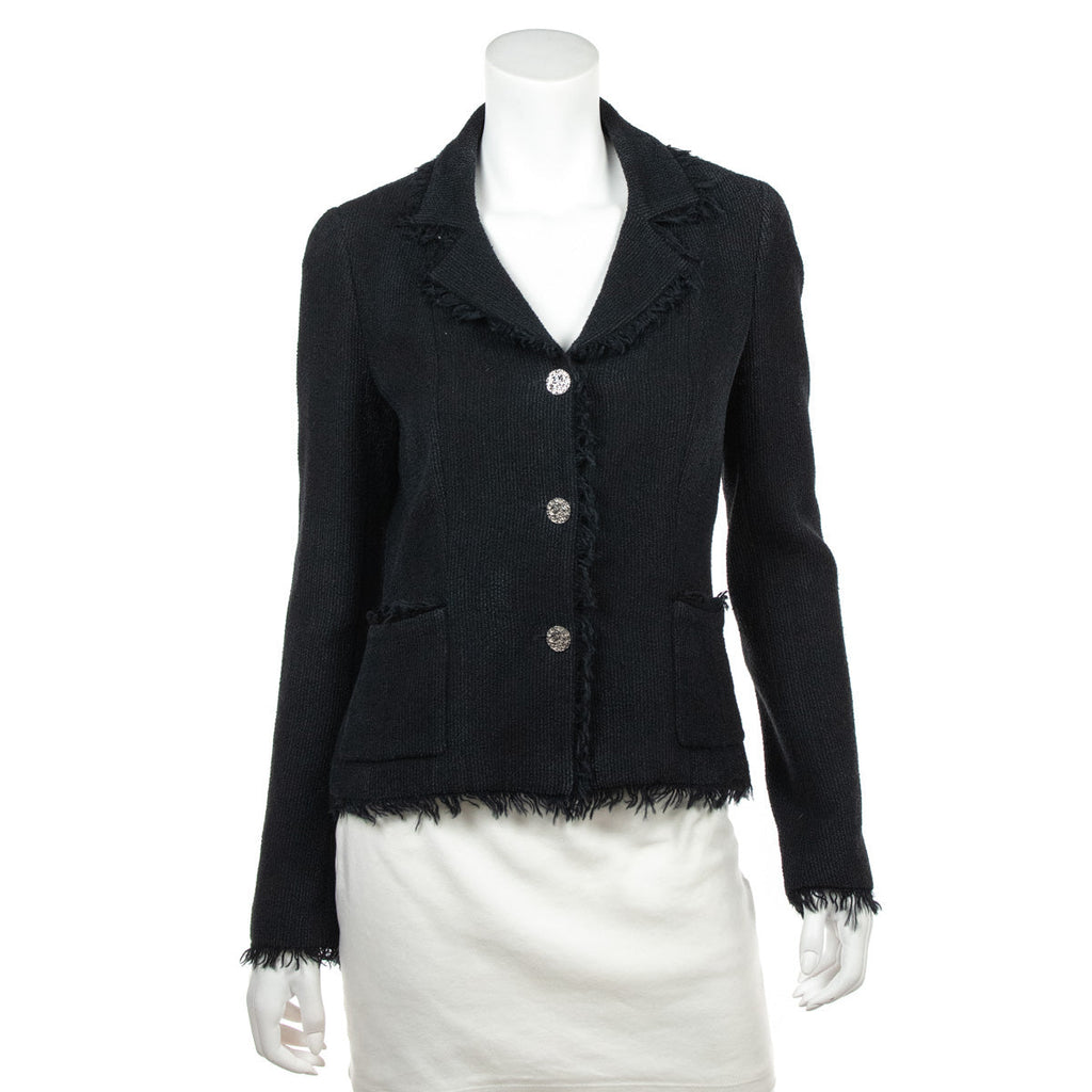 Chanel Black Frayed Vintage Jacket Size S | FR 38