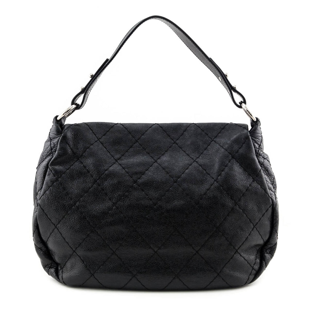 Chanel Black Glazed Calfskin Stitched XL On The Road Flap