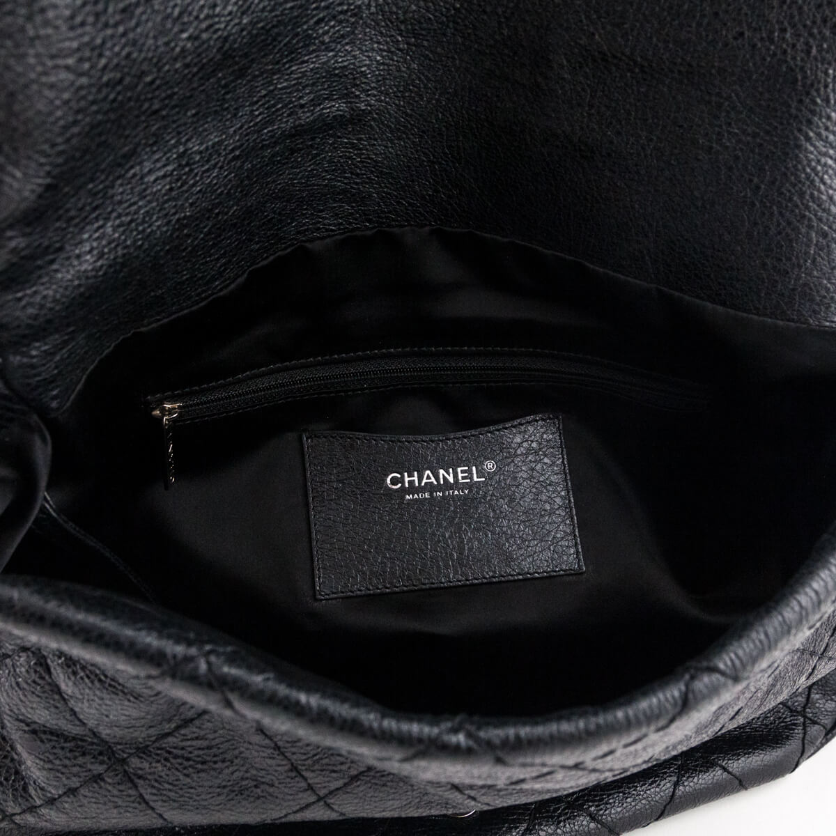 Chanel Black Glazed Calfskin Stitched XL On The Road Flap
