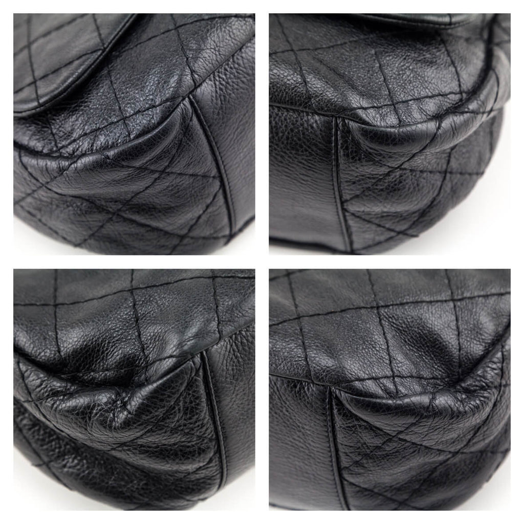 Chanel Black Glazed Calfskin Stitched XL On The Road Flap