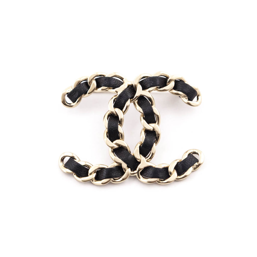 Chanel Black Gold Lambskin Chain CC Brooch
