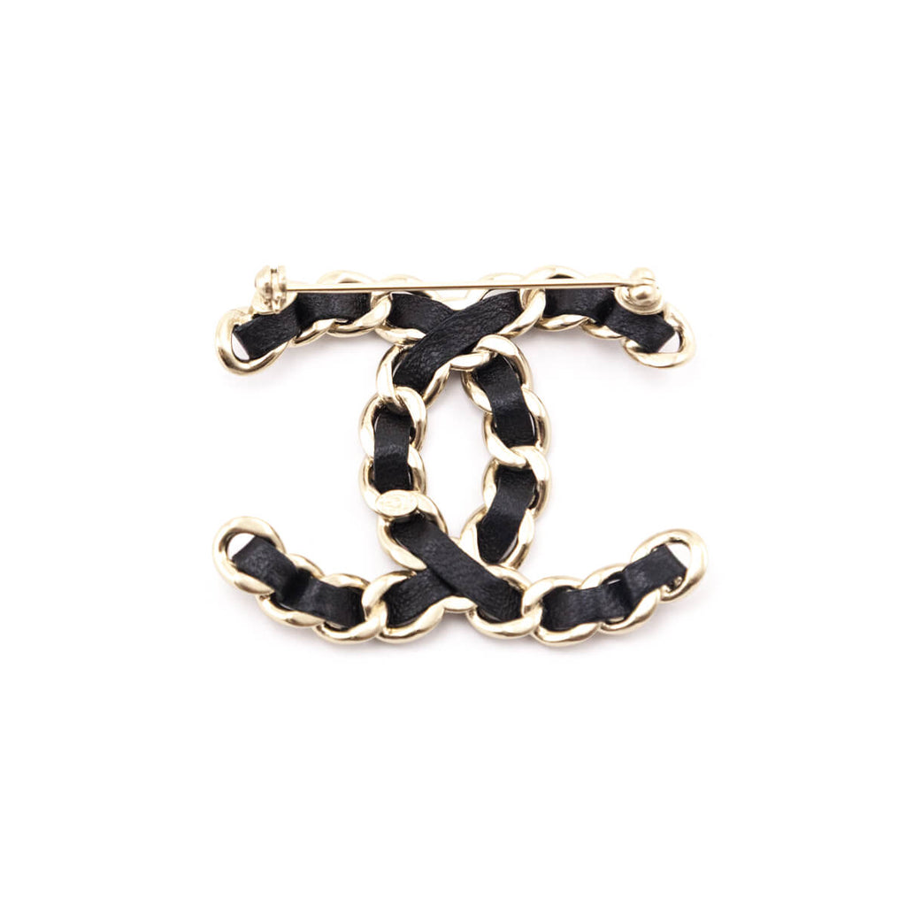Chanel Black Gold Lambskin Chain CC Brooch