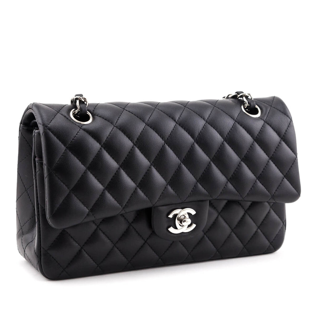 Chanel Black Lambskin Quilted Medium Double Flap