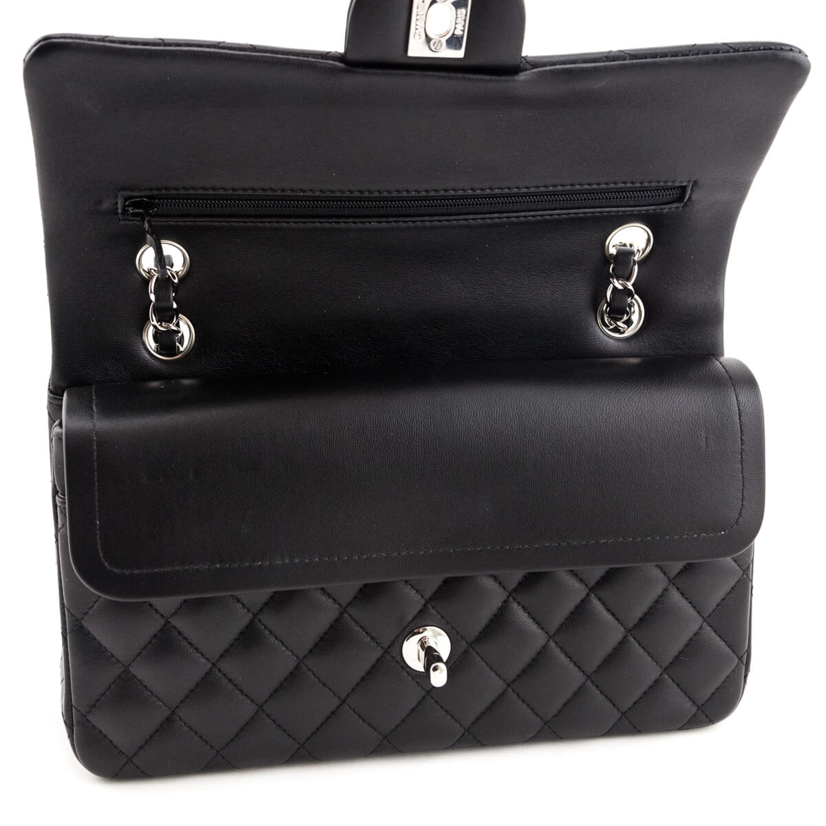 Chanel Black Lambskin Quilted Medium Double Flap