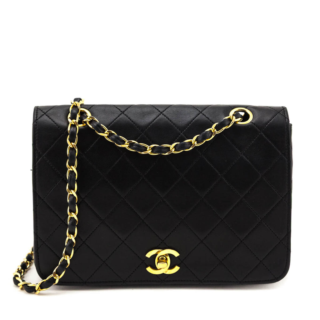 Chanel Black Lambskin Quilted Vintage Full Flap Bag