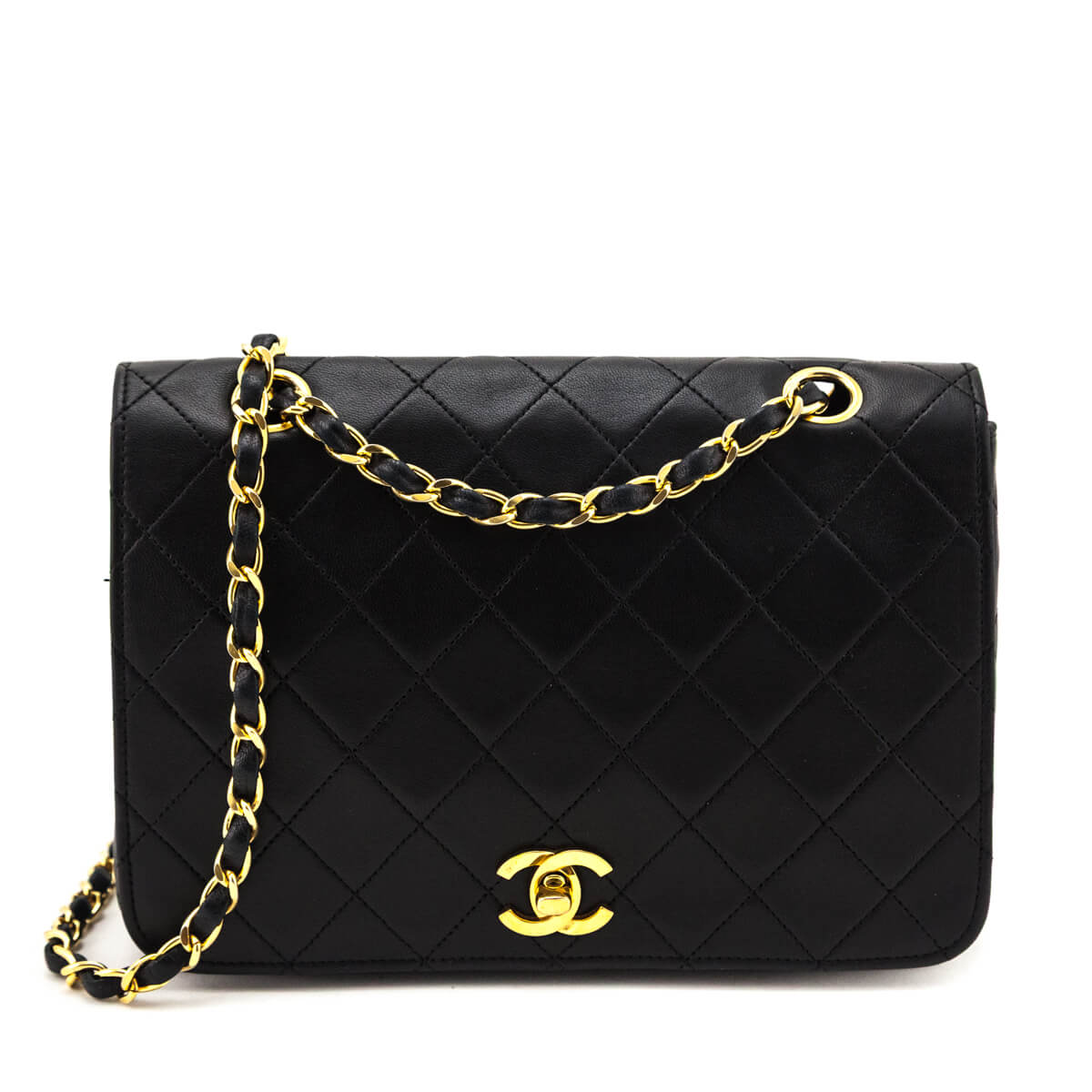 Chanel Black Lambskin Quilted Vintage Full Flap Bag