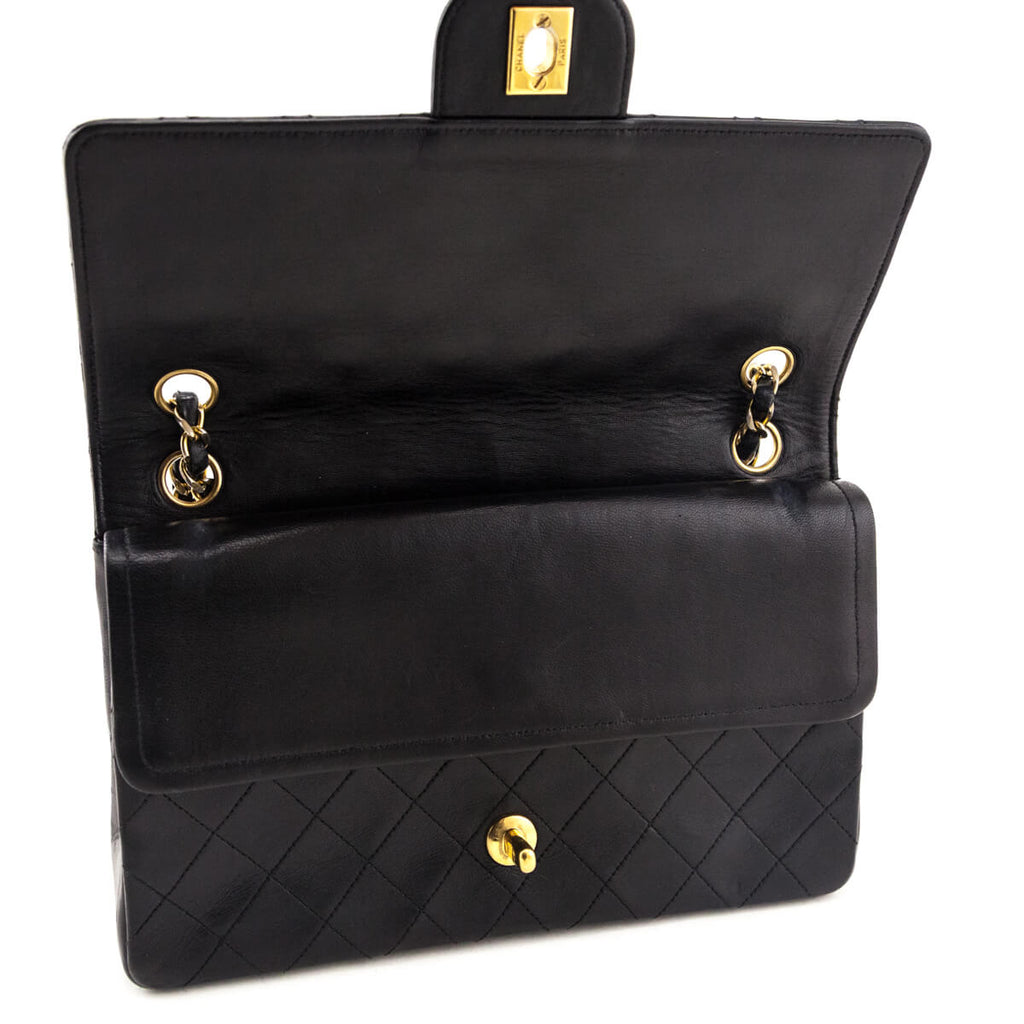 Chanel Black Lambskin Quilted Vintage Small Double Flap Bag