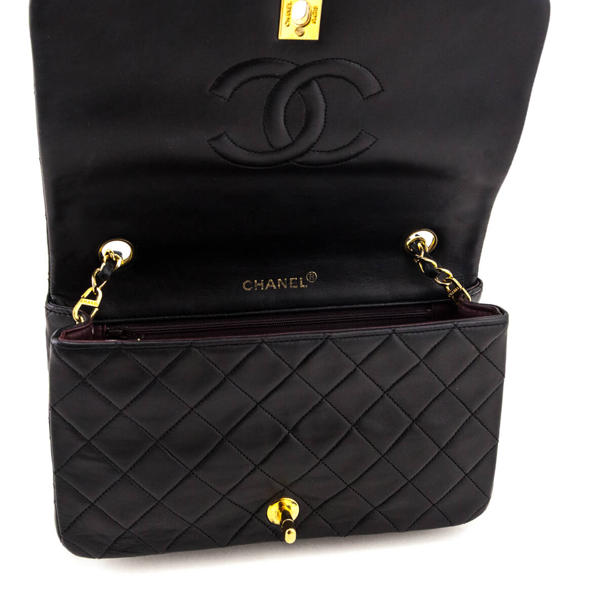 Chanel Black Lambskin Quilted Vintage Small Full Flap Crossbody Bag