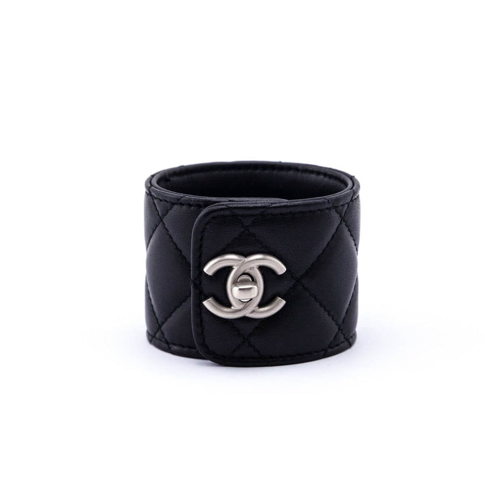 Chanel Black Leather CC Turn-Lock Cuff