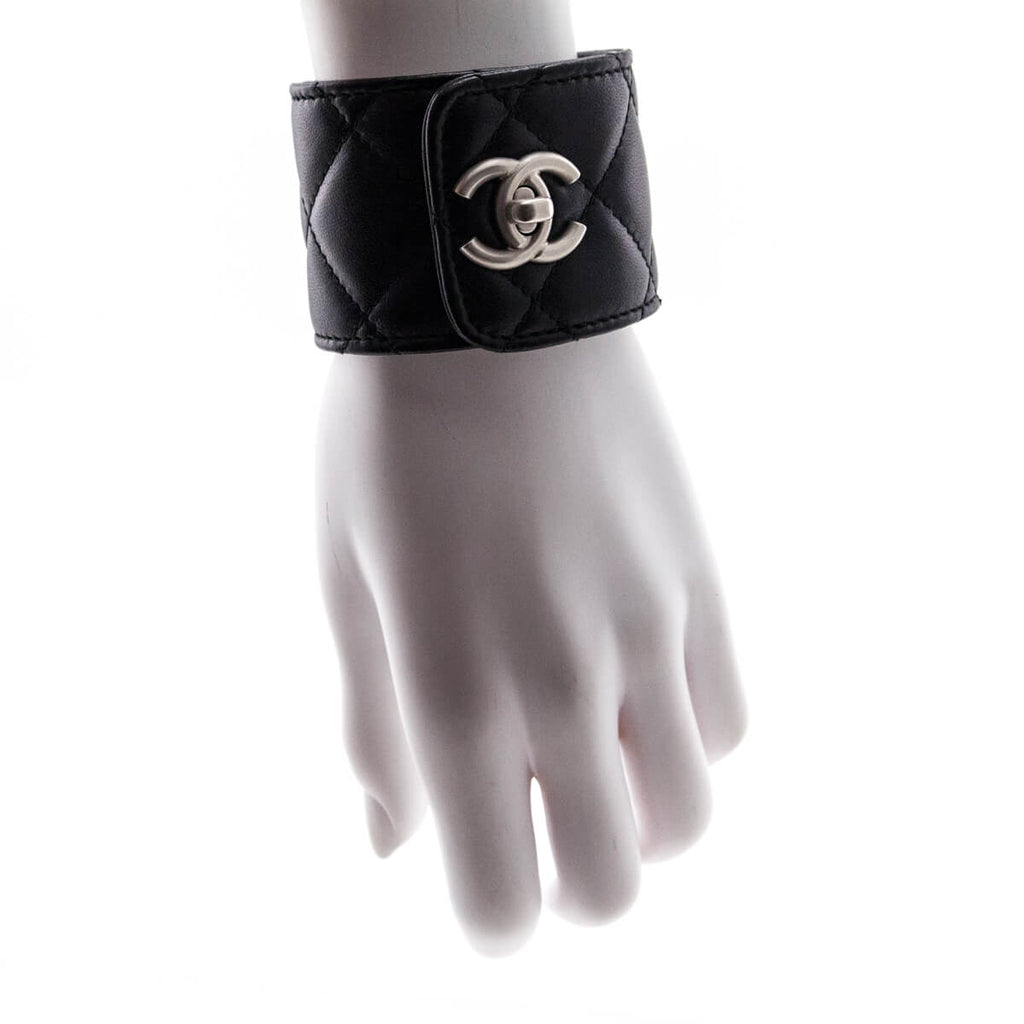 Chanel Black Leather CC Turn-Lock Cuff