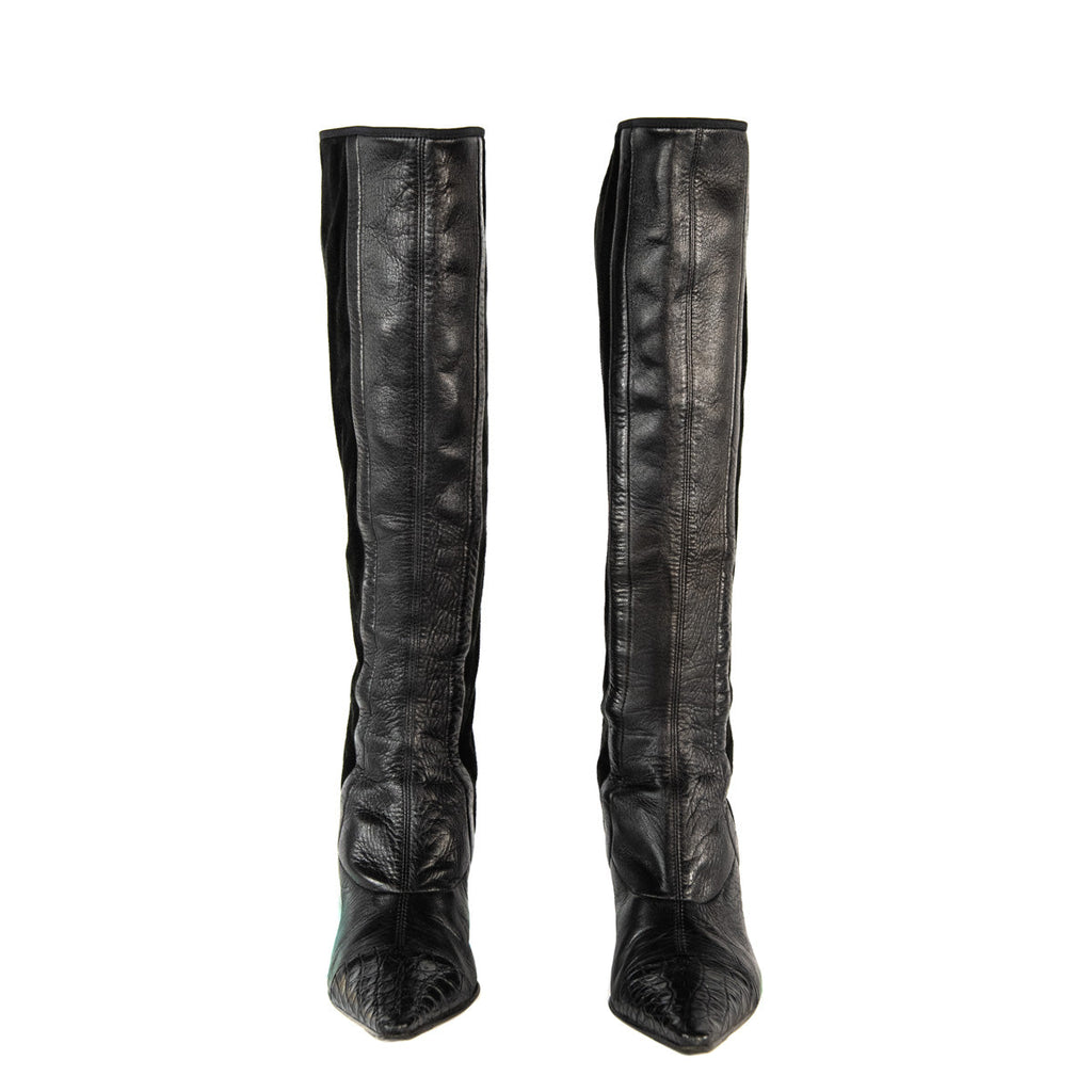 Chanel Black Leather Cap Toe Knee High Boots Size 6.5 | EU 36.5
